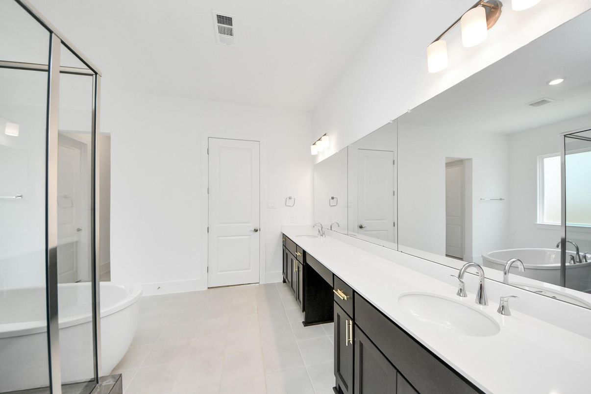 Bathroom, Dual Sink Vanities, Glass Shower, Interior, Recessed Lighting