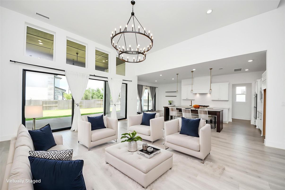 Dining room, Interior, Kitchen, Living room, Pendant Lights, Recessed Lighting, Wood Texture Flooring