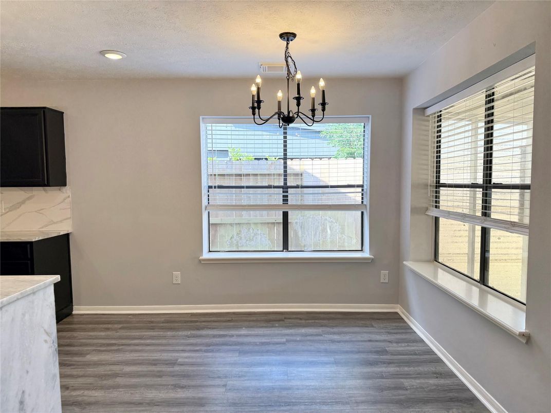 Chandelier, Empty room, Interior, Recessed Lighting, Wood Texture Flooring
