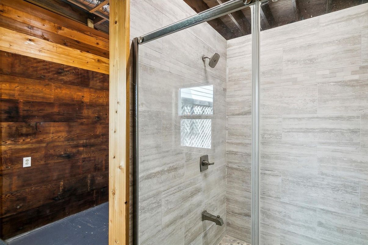 Bathroom, Glass Shower, Interior, Wooden Walls