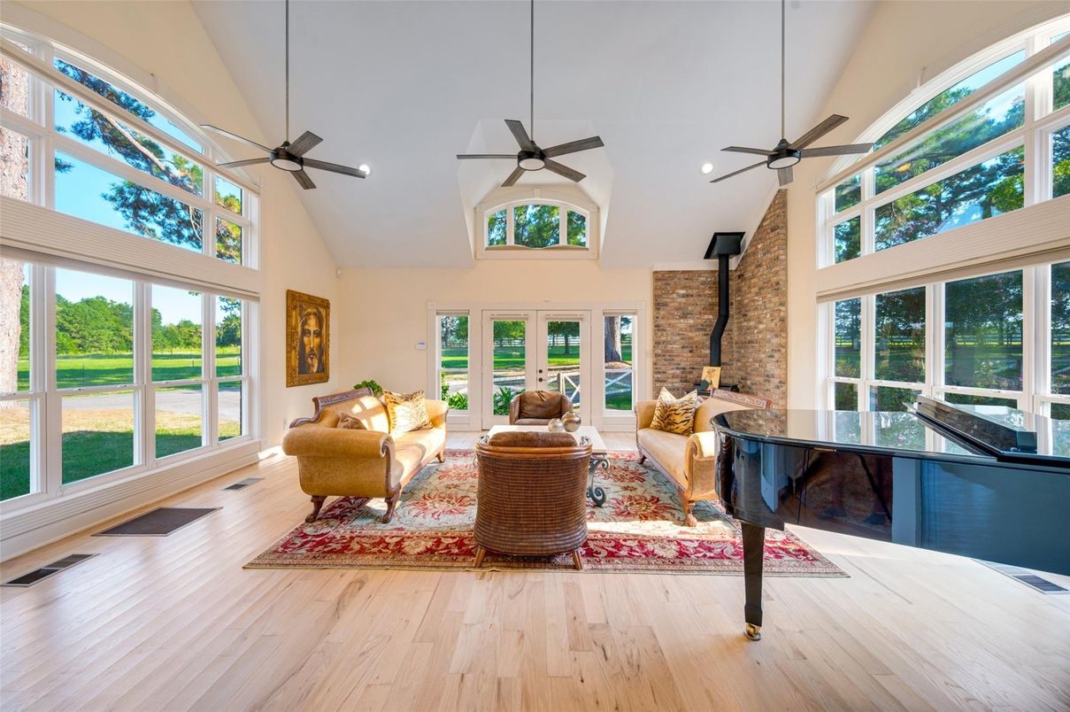 Interior, Living room, Piano, Stone Walls, Wood Texture Flooring