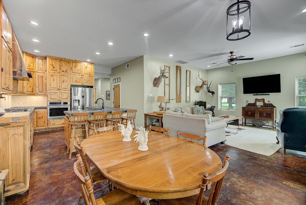 Dining room, Interior, Kitchen, Living room, Recessed Lighting, Stainless Steel Appliances