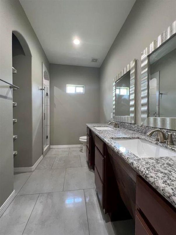 Bathroom, Dual Sink Vanities, Glass Shower, Interior, Recessed Lighting