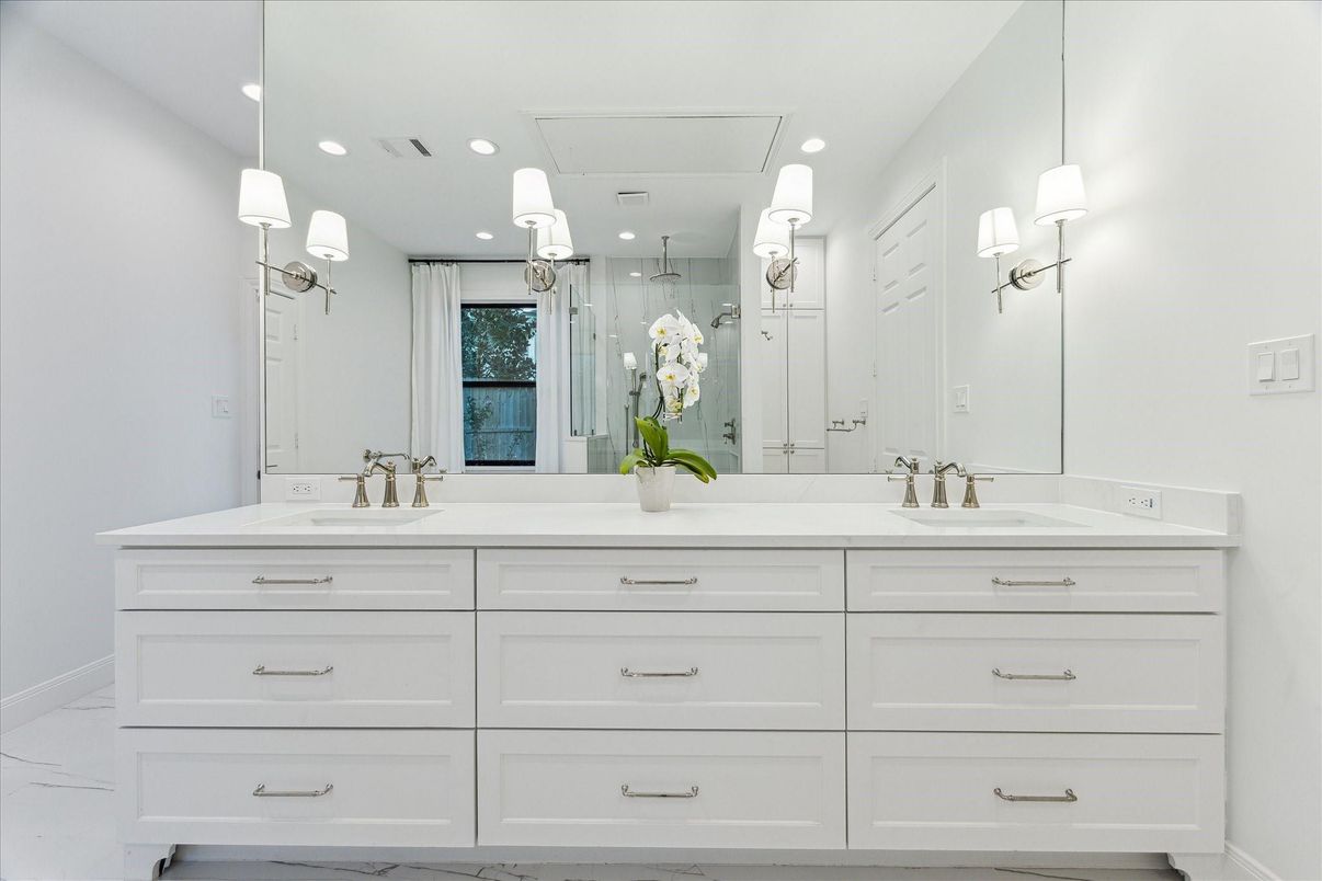 Bathroom, Dual Sink Vanities, Glass Shower, Interior, Recessed Lighting