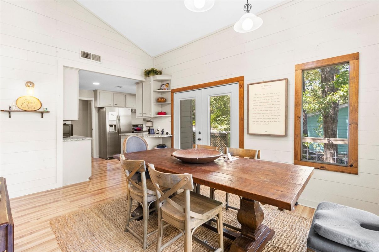 Dining room, Interior, Kitchen, Recessed Lighting, Wood Texture Flooring