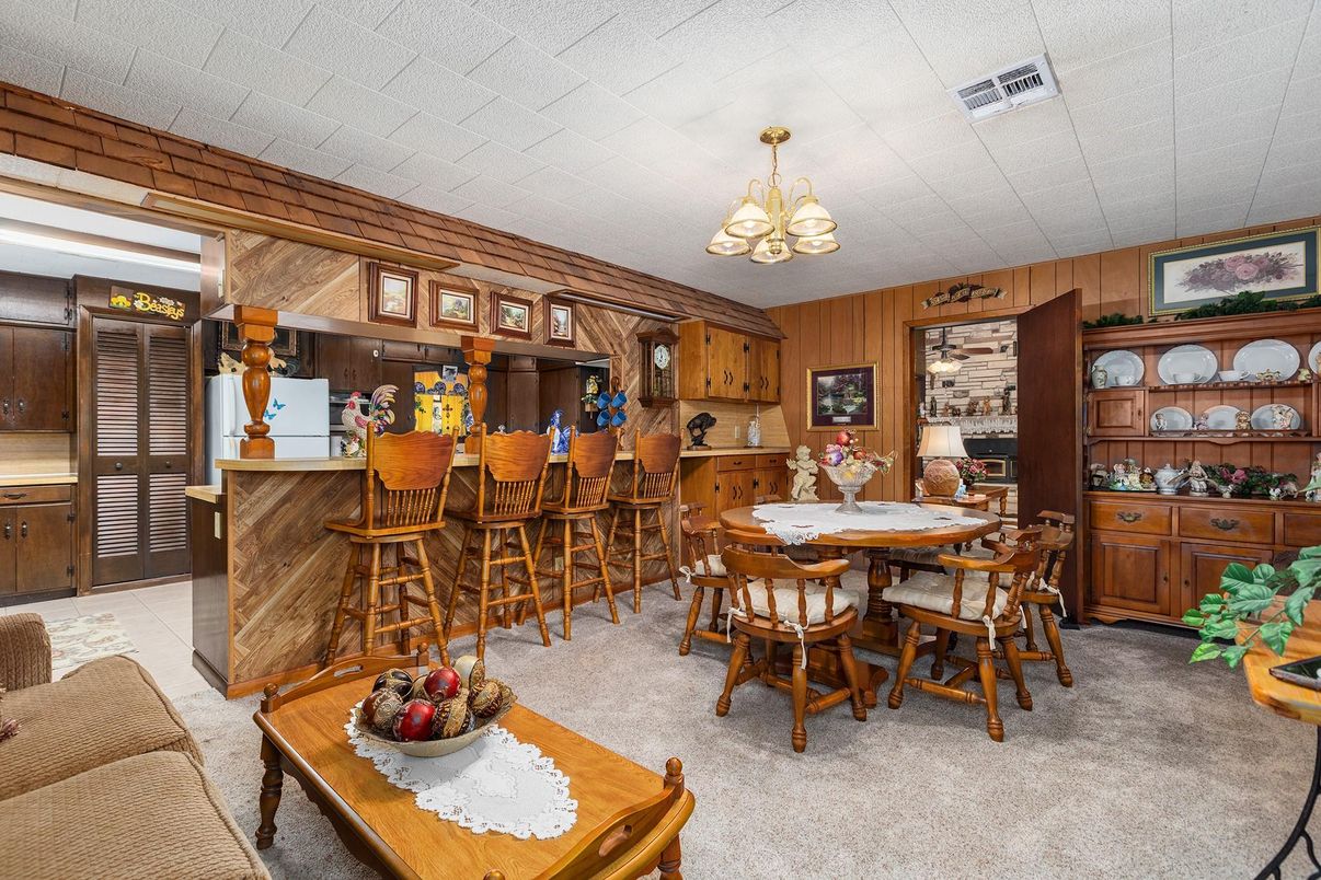 Chandelier, Dining room, Interior, Wooden Walls