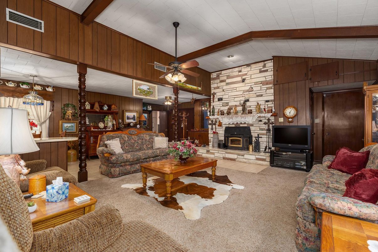Fireplace, Interior, Living room, Stone Walls, Wooden Walls