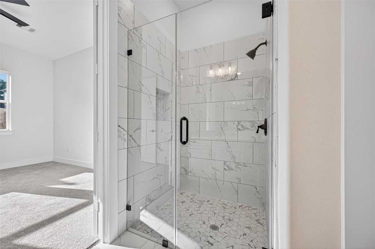 Bathroom, Glass Shower, Interior, Marble Walls