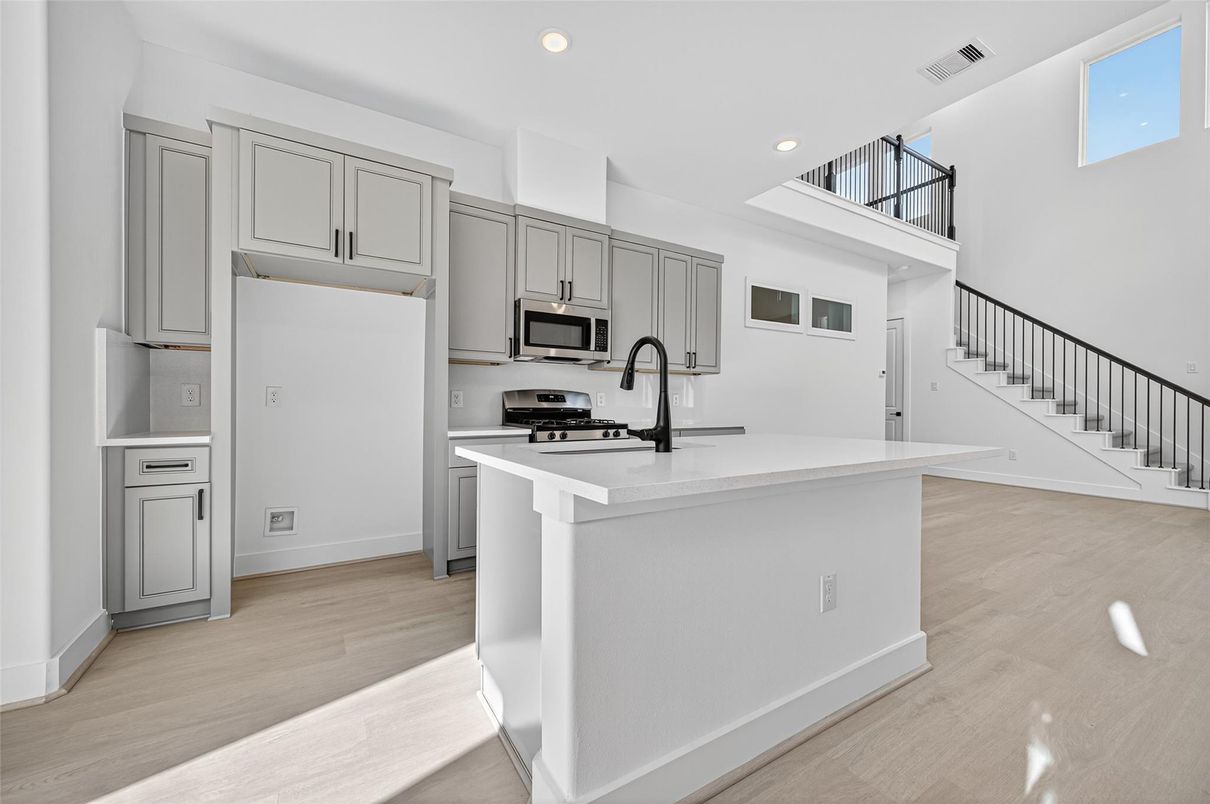 Interior, Kitchen, Recessed Lighting, Wood Texture Flooring