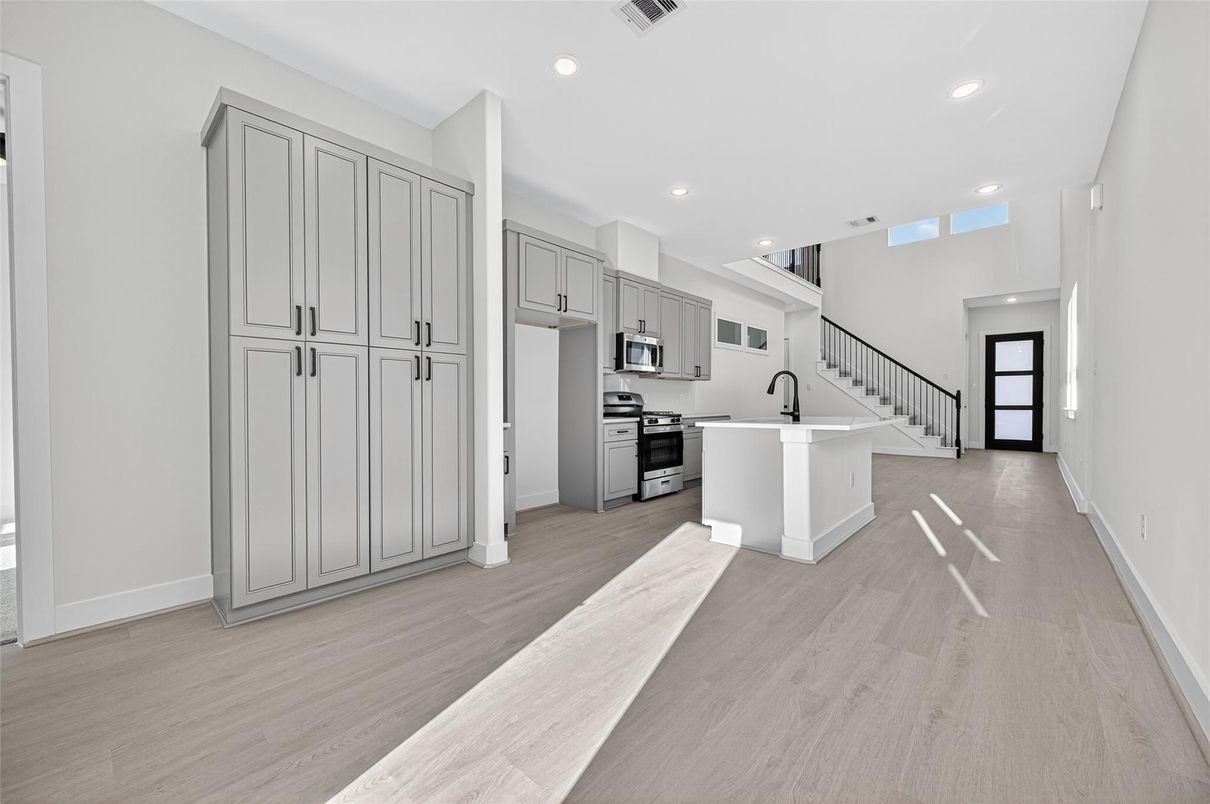 Interior, Kitchen, Recessed Lighting, Wood Texture Flooring