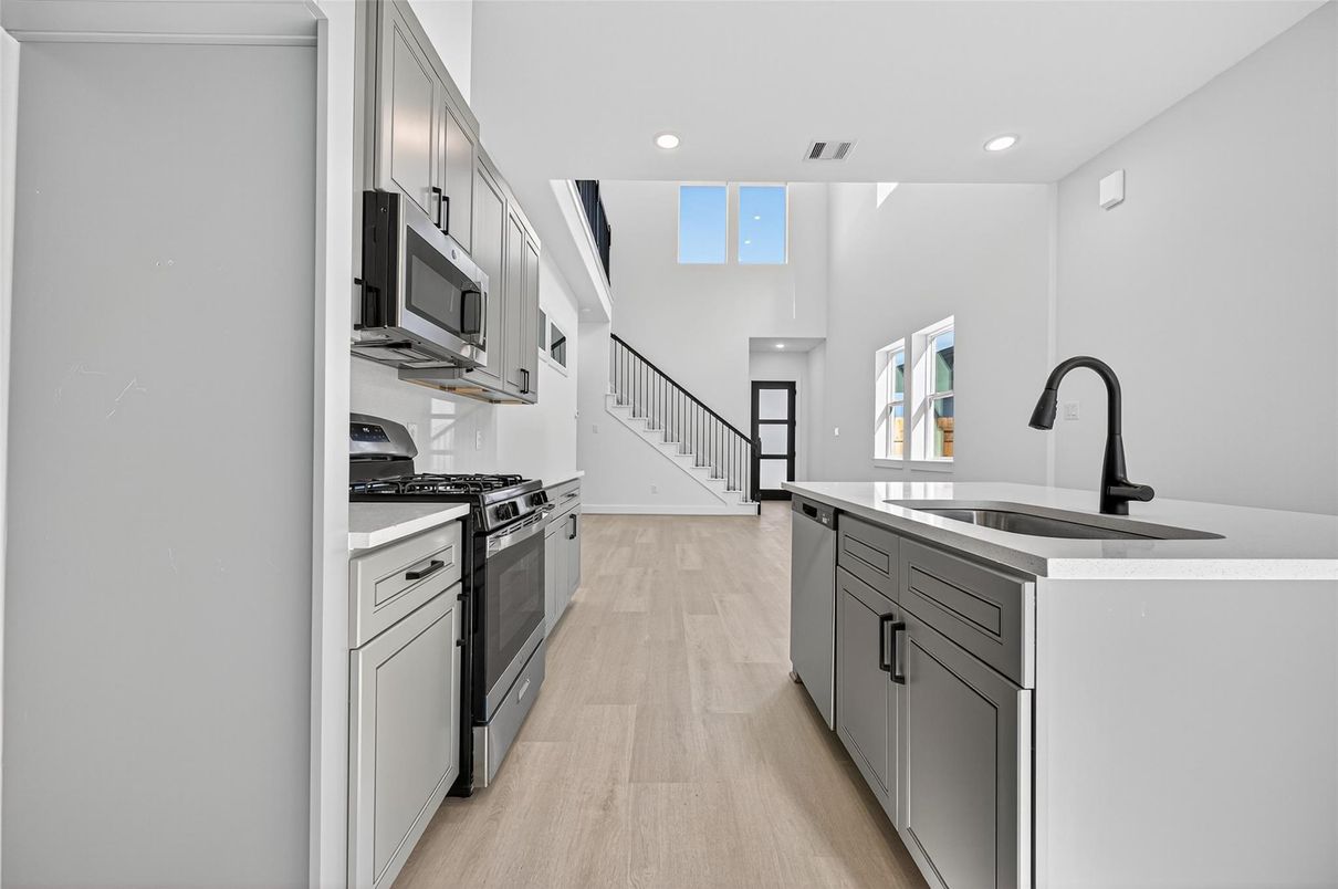 Interior, Kitchen, Recessed Lighting, Wood Texture Flooring