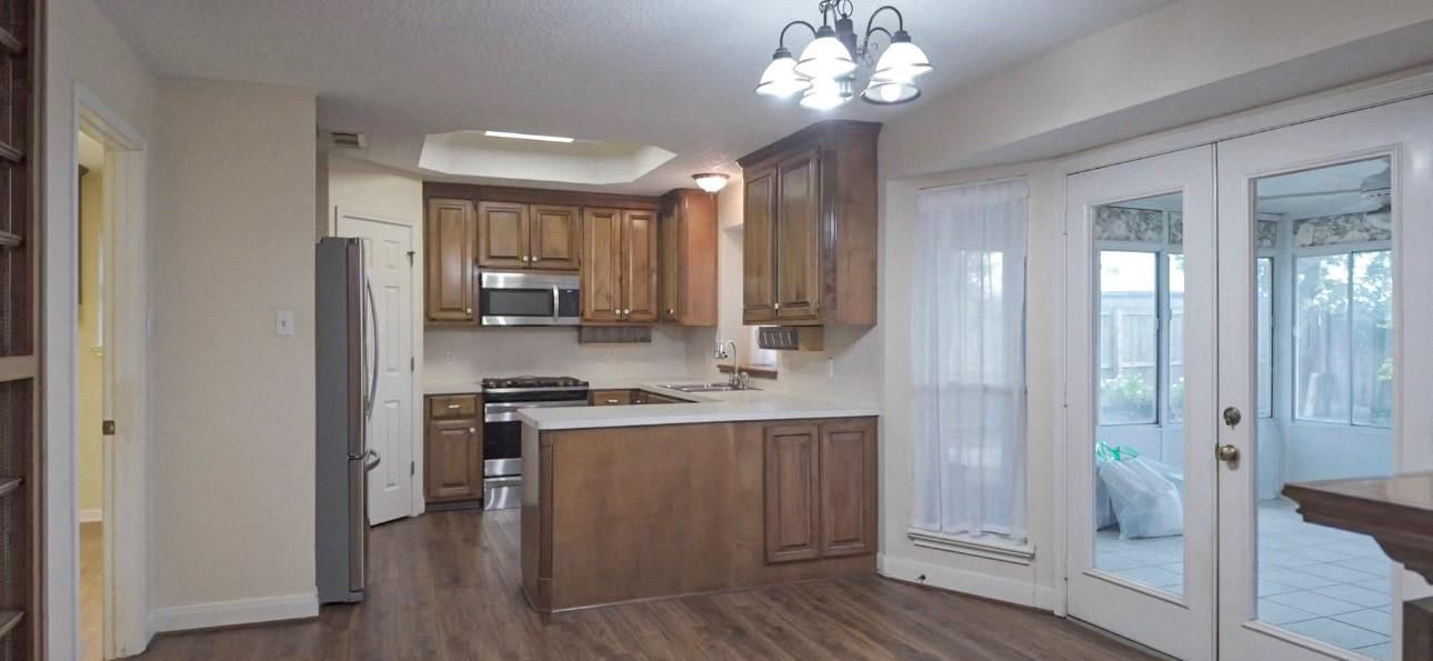 Interior, Kitchen, Stainless Steel Appliances, Wood Texture Flooring