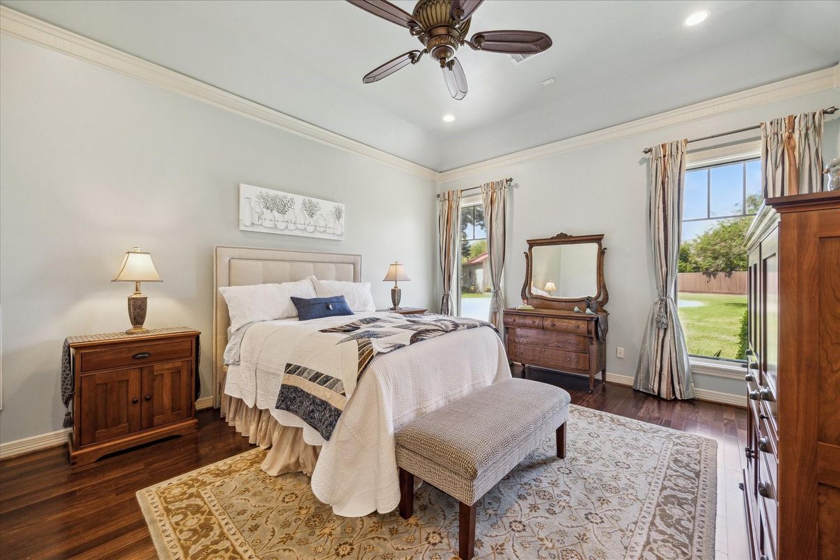 Bedroom, Interior, Recessed Lighting, Wood Texture Flooring