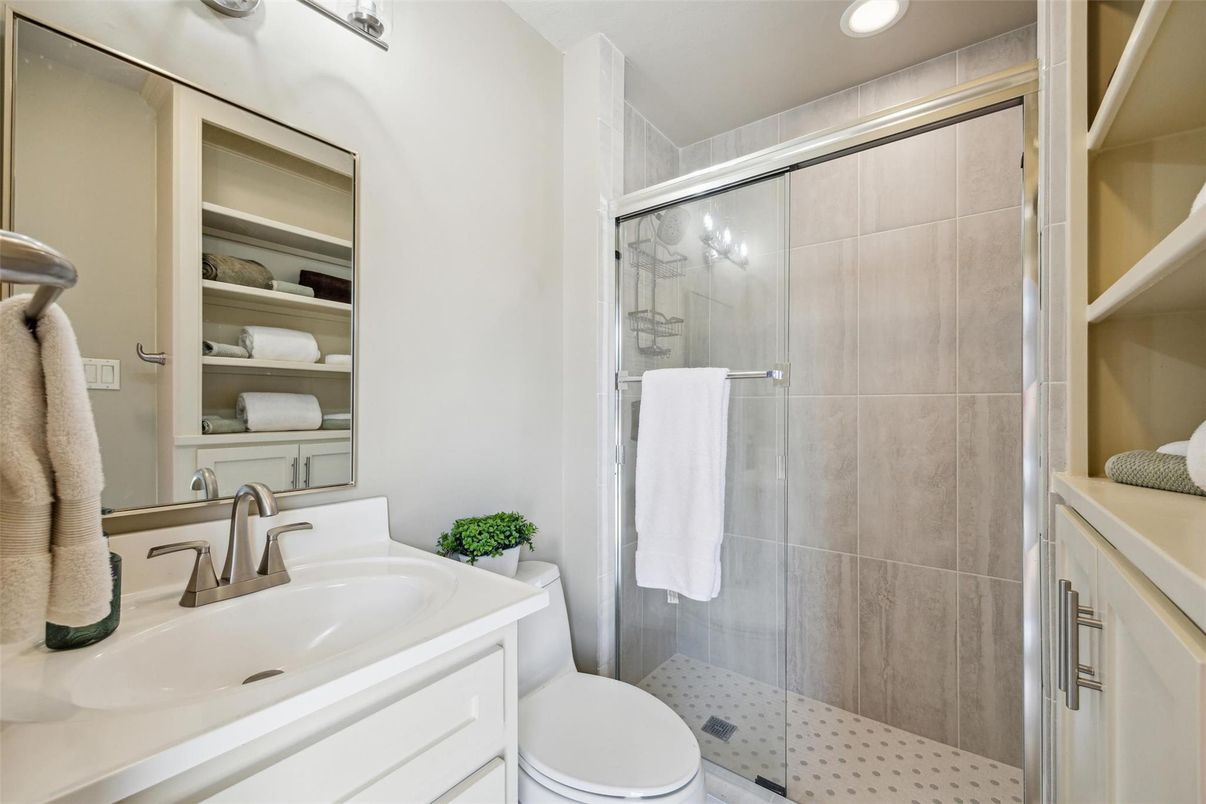 Bathroom, Glass Shower, Interior, Recessed Lighting