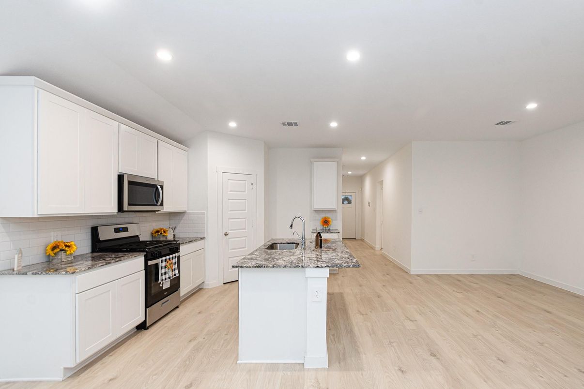 Interior, Kitchen, Recessed Lighting, Wood Texture Flooring