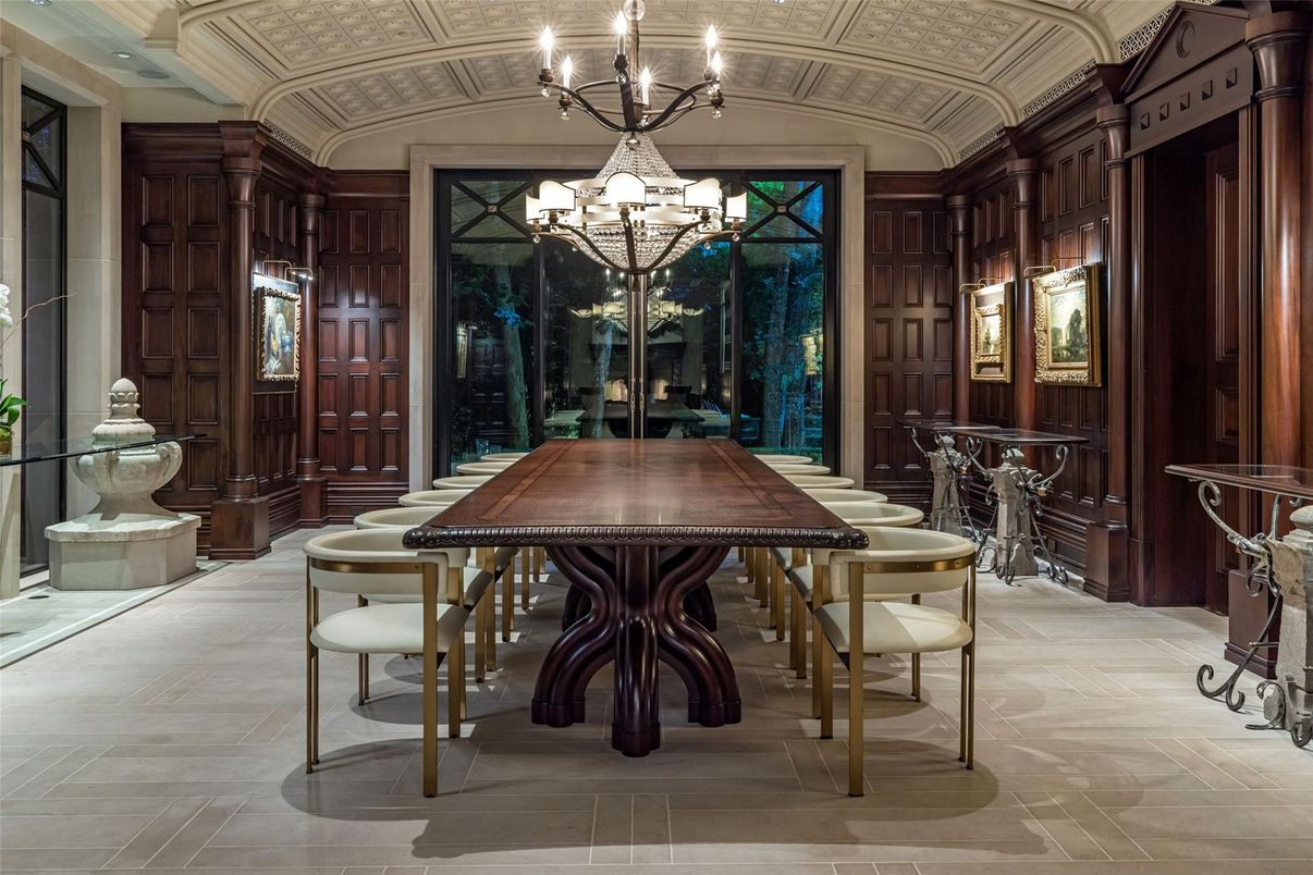 Chandelier, Dining room, Interior, Wooden Walls