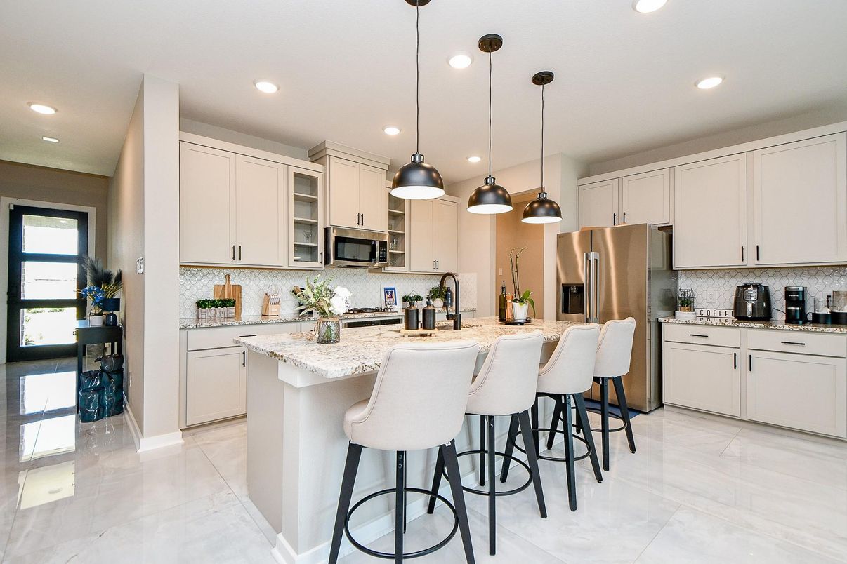 Interior, Kitchen, Marble, Pendant Lights, Recessed Lighting, Stainless Steel Appliances