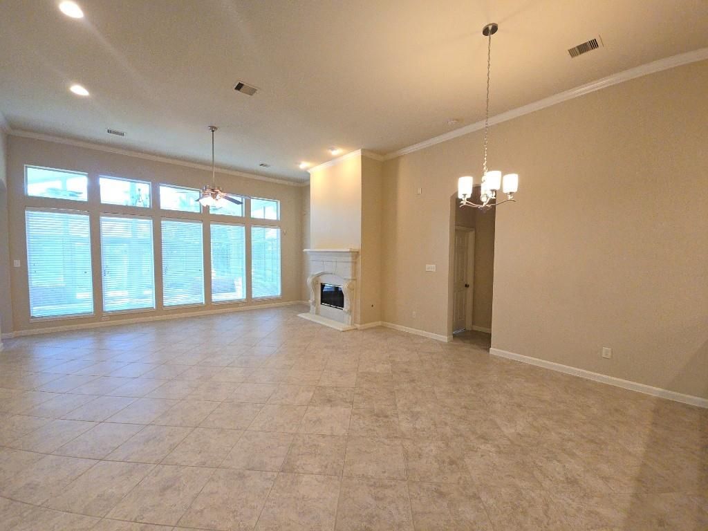 Chandelier, Empty room, Fireplace, Interior, Pendant Lights, Recessed Lighting