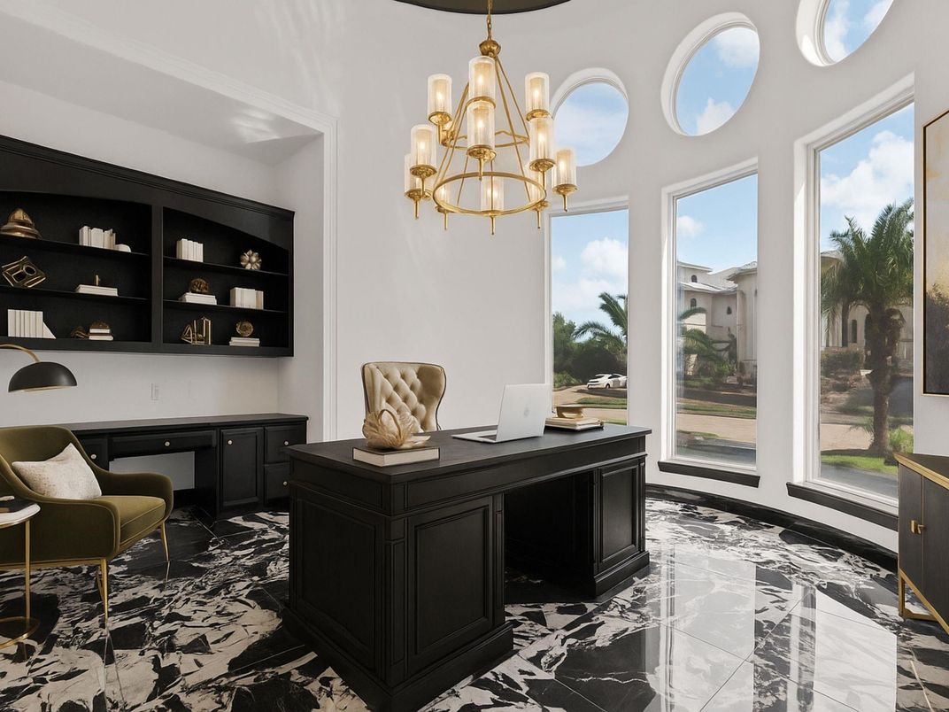 Chandelier, Home Office, Interior, Marble