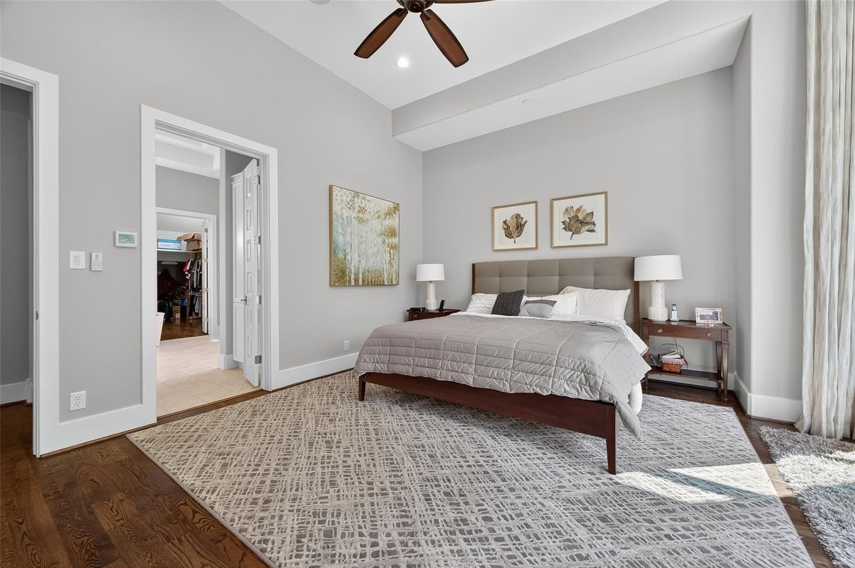 Bedroom, Interior, Recessed Lighting, Wood Texture Flooring
