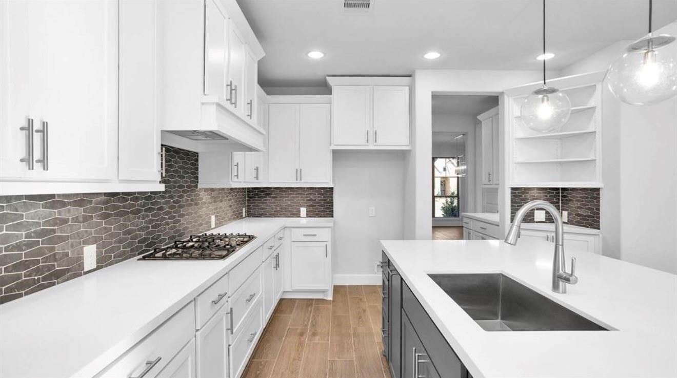 Interior, Kitchen, Pendant Lights, Recessed Lighting, Wood Texture Flooring