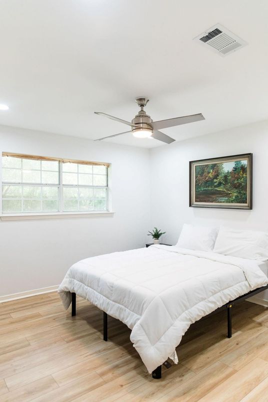 Bedroom, Interior, Recessed Lighting, Wood Texture Flooring