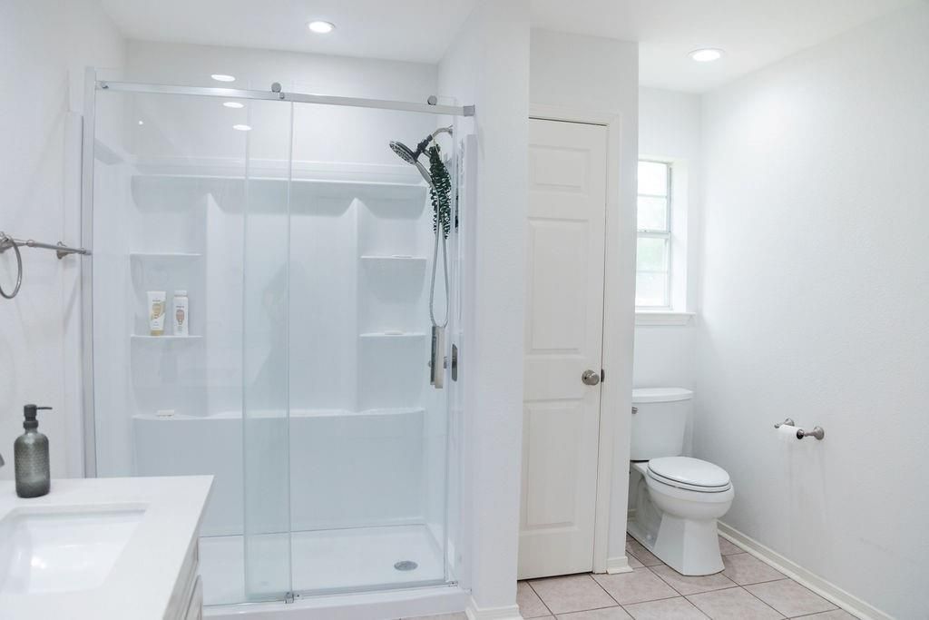 Bathroom, Glass Shower, Interior, Recessed Lighting