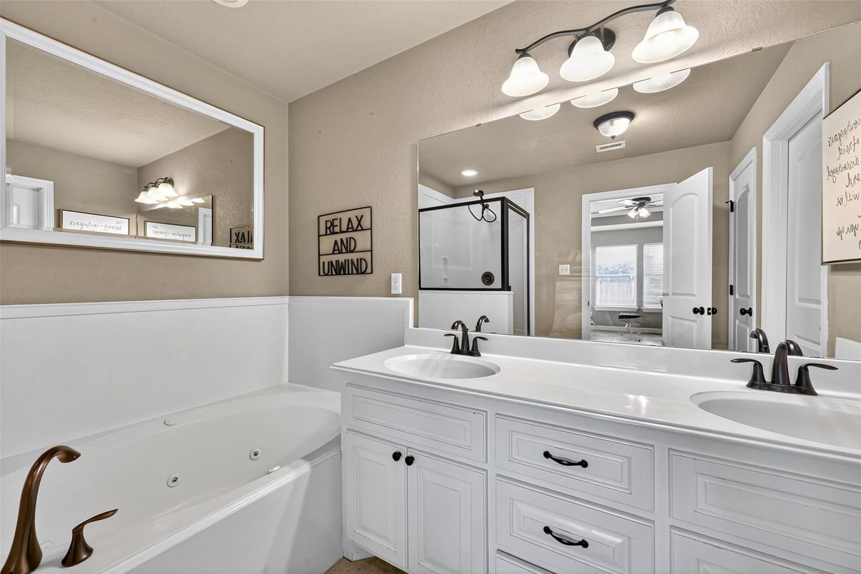 Bathroom, Dual Sink Vanities, Glass Shower, Interior