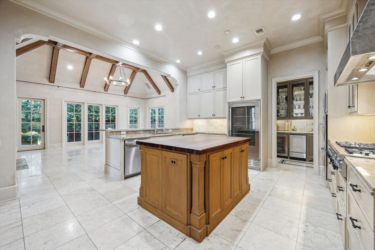 Interior, Kitchen, Recessed Lighting, Stainless Steel Appliances, Wooden Beams