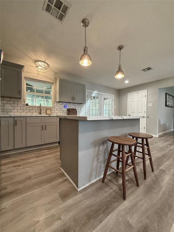 Interior, Kitchen, Pendant Lights, Recessed Lighting, Wood Texture Flooring