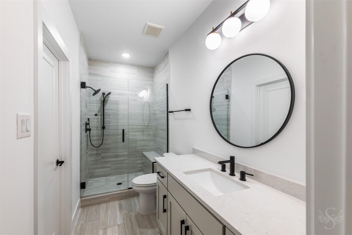Bathroom, Dual Sink Vanities, Glass Shower, Interior, Recessed Lighting