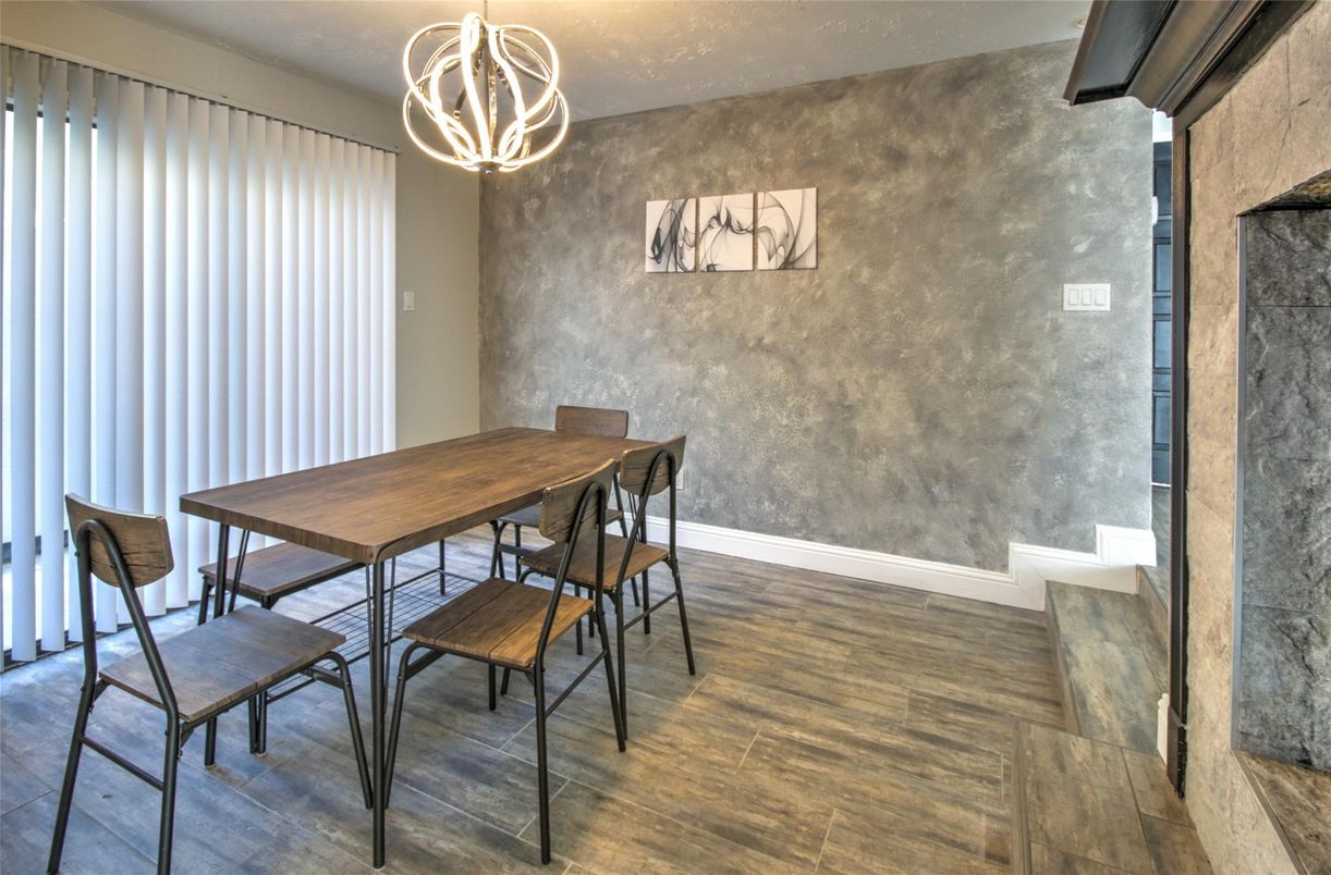 Dining room, Interior, Pendant Lights, Wood Texture Flooring