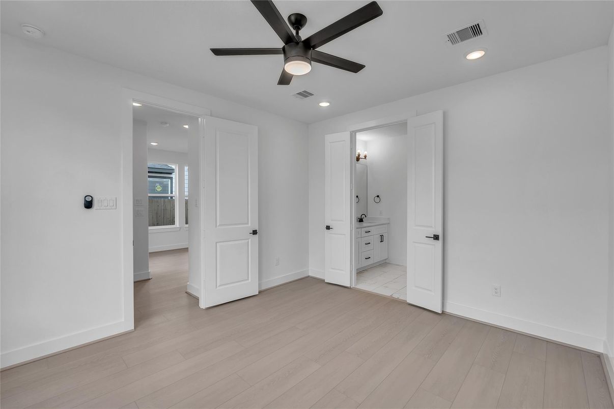 Bathroom, Empty room, Interior, Recessed Lighting, Wood Texture Flooring