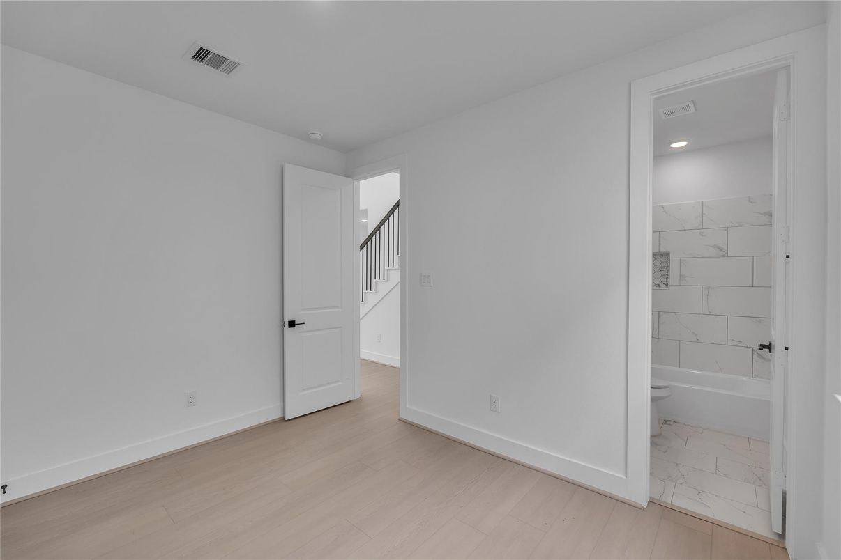 Bathroom, Empty room, Interior, Marble, Marble Walls, Recessed Lighting, Wood Texture Flooring