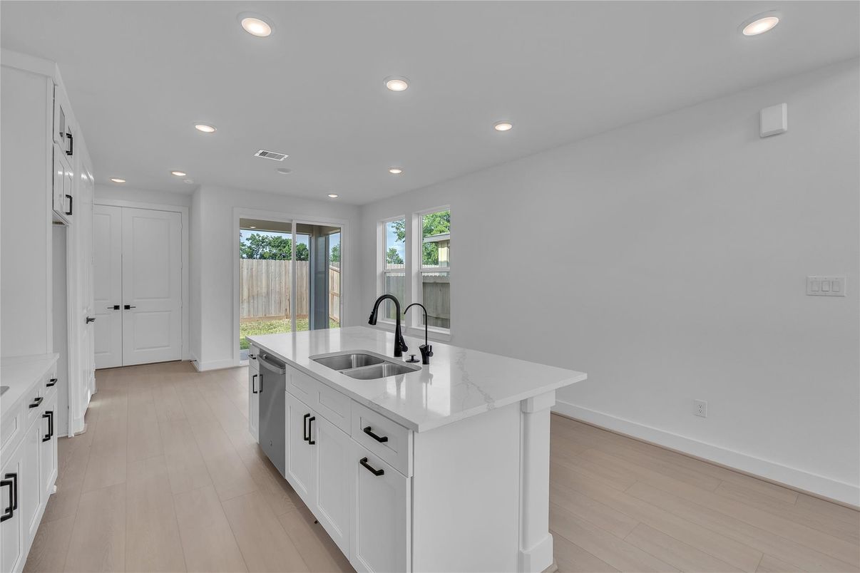Interior, Kitchen, Recessed Lighting, Wood Texture Flooring