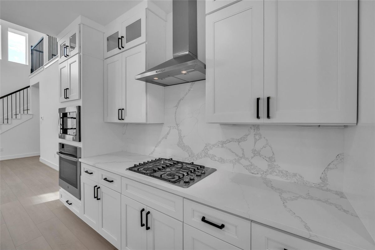 Interior, Kitchen, Marble Walls, Wood Texture Flooring