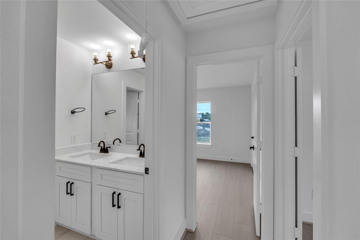 Bathroom, Dual Sink Vanities, Interior, Wood Texture Flooring