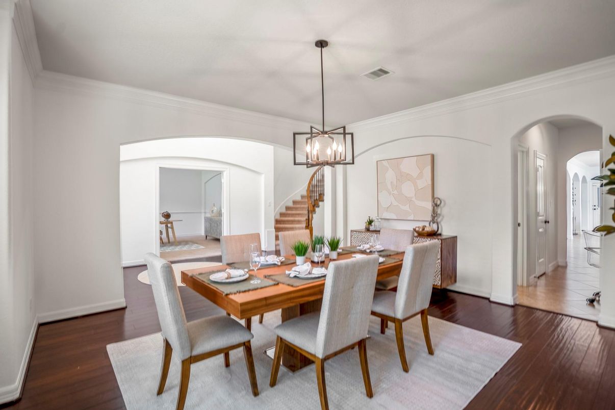 Dining room, Interior, Pendant Lights, Wood Texture Flooring