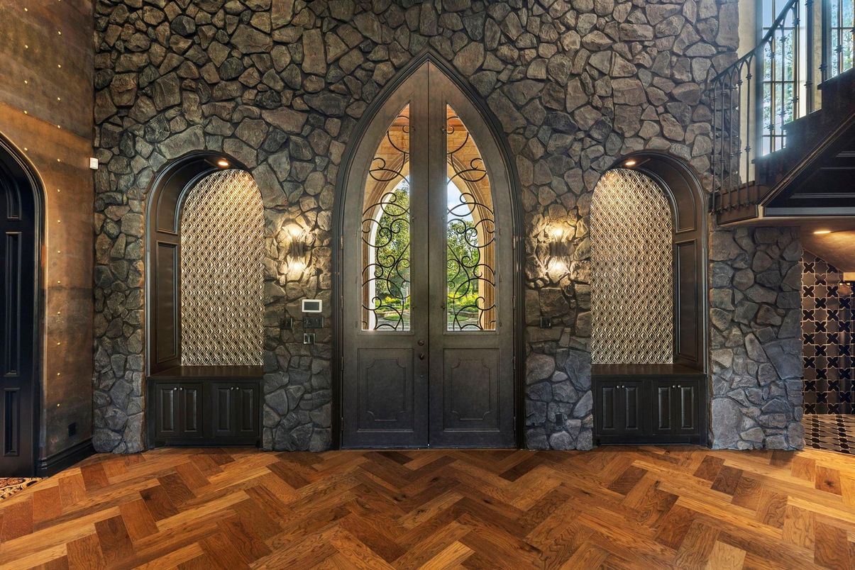Interior, Stone Walls, Wood Texture Flooring