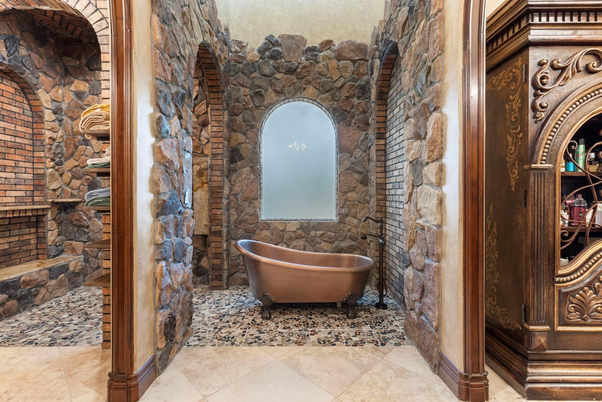 Bathroom, Free Standing Baths, Interior, Stone Walls