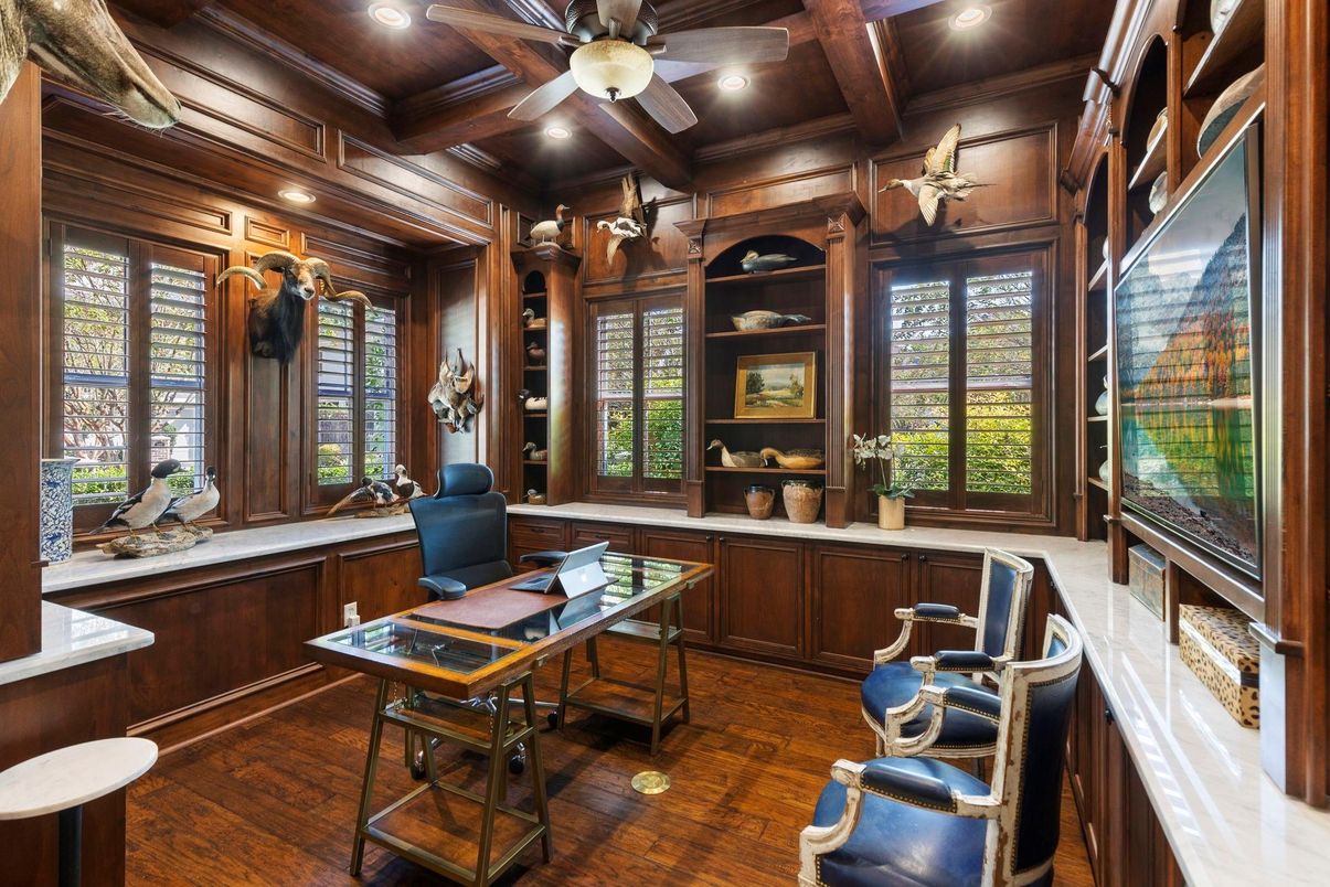 Home Office, Interior, Recessed Lighting, Wooden Beams, Wooden Ceilings, Wood Texture Flooring, Wooden Walls