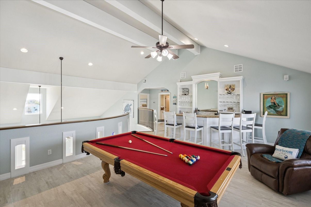 Billiard Table, Game Room, Interior, Recessed Lighting, Wood Texture Flooring