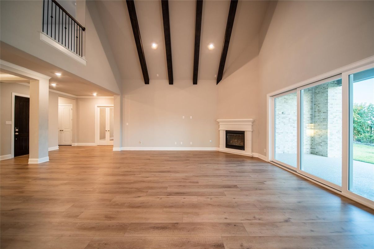 Interior, Kitchen, Recessed Lighting, Stainless Steel Appliances, Wooden Beams, Wood Texture Flooring