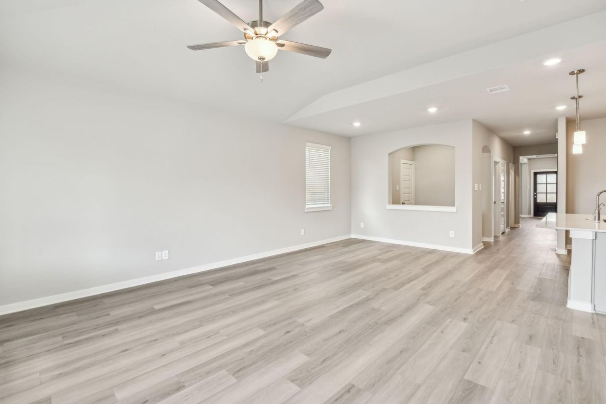 Empty room, Interior, Pendant Lights, Recessed Lighting, Wood Texture Flooring