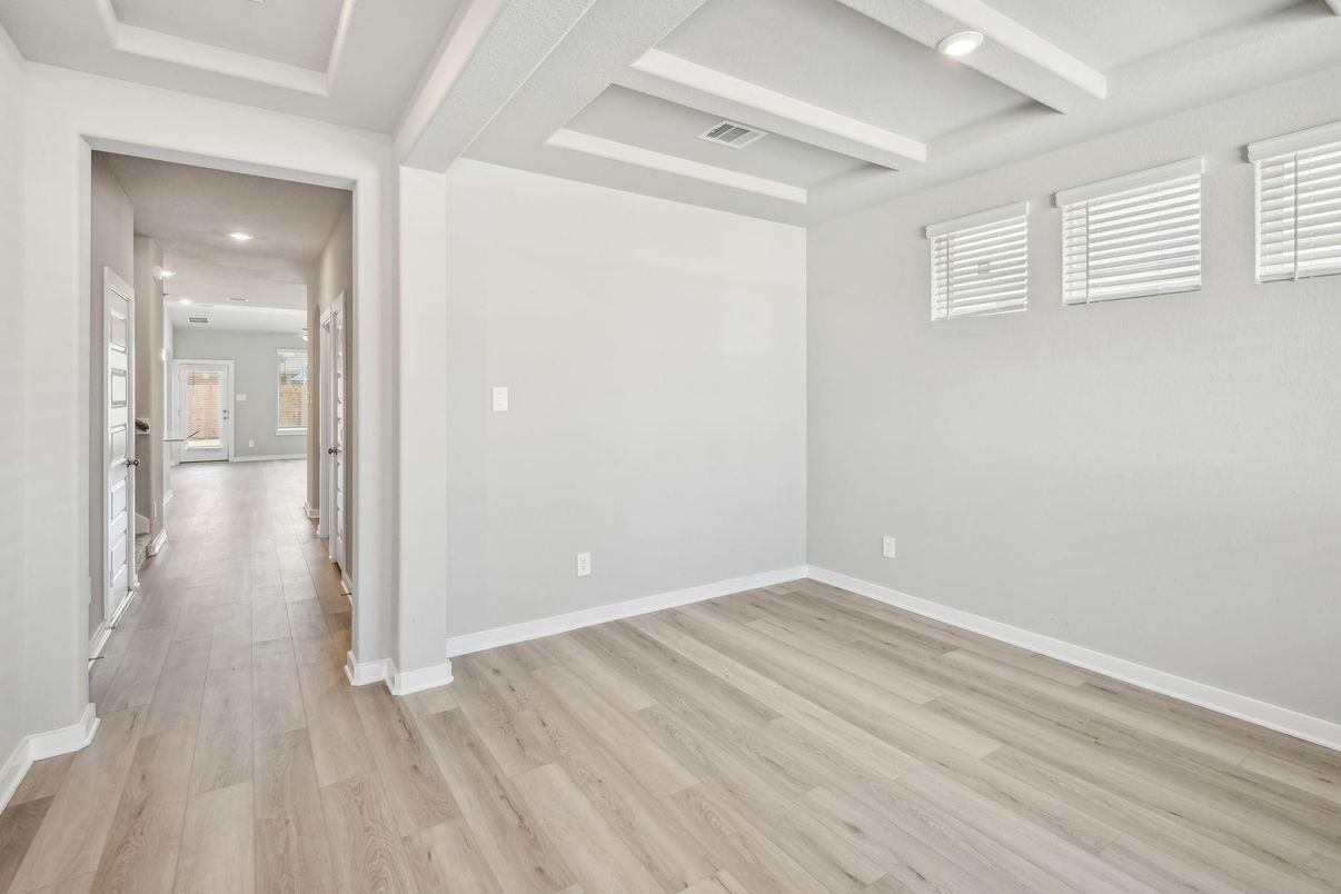 Empty room, Interior, Recessed Lighting, Wood Texture Flooring