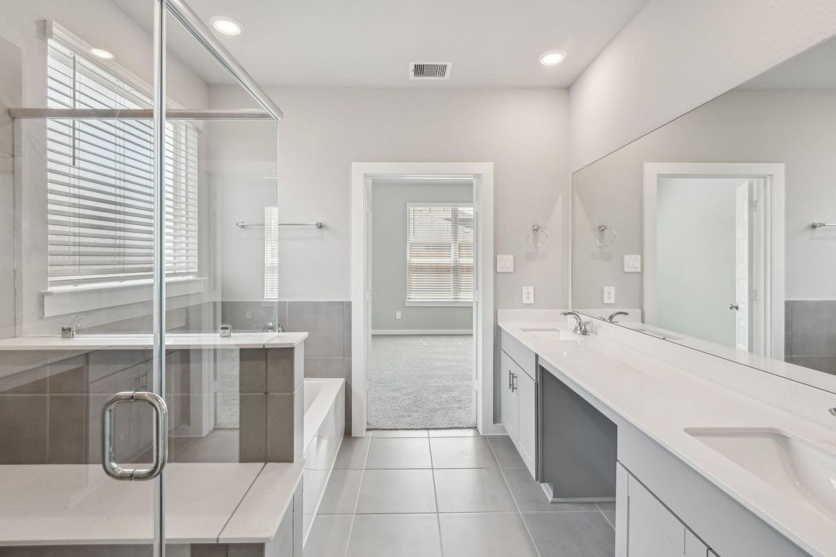 Bathroom, Dual Sink Vanities, Glass Shower, Interior, Recessed Lighting
