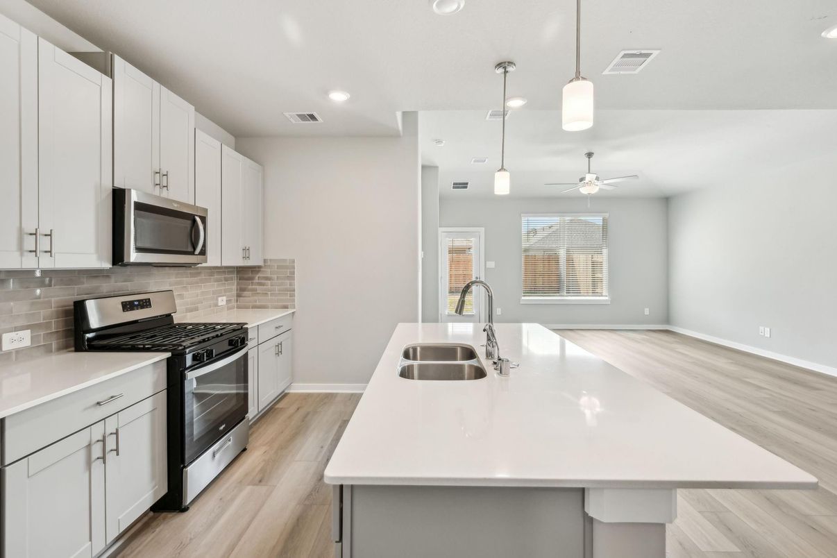 Interior, Kitchen, Pendant Lights, Recessed Lighting, Wood Texture Flooring