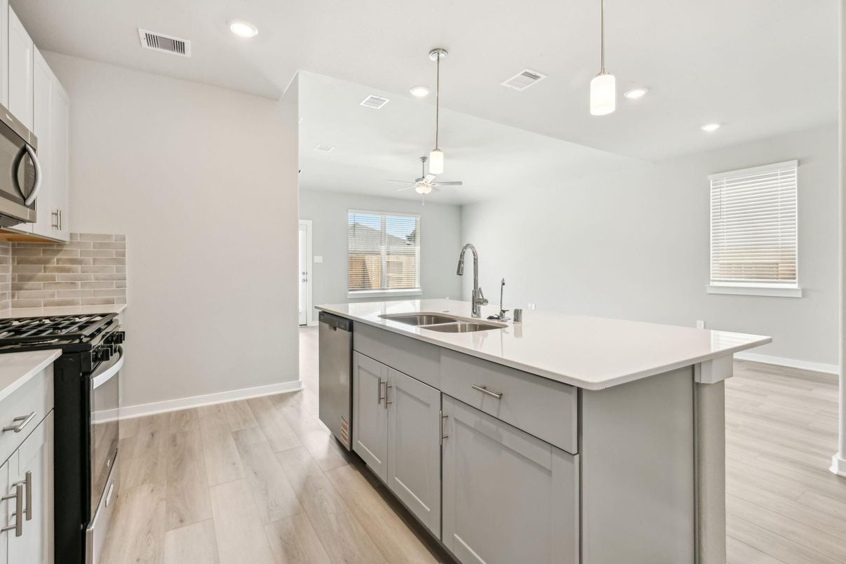 Interior, Kitchen, Pendant Lights, Recessed Lighting, Wood Texture Flooring