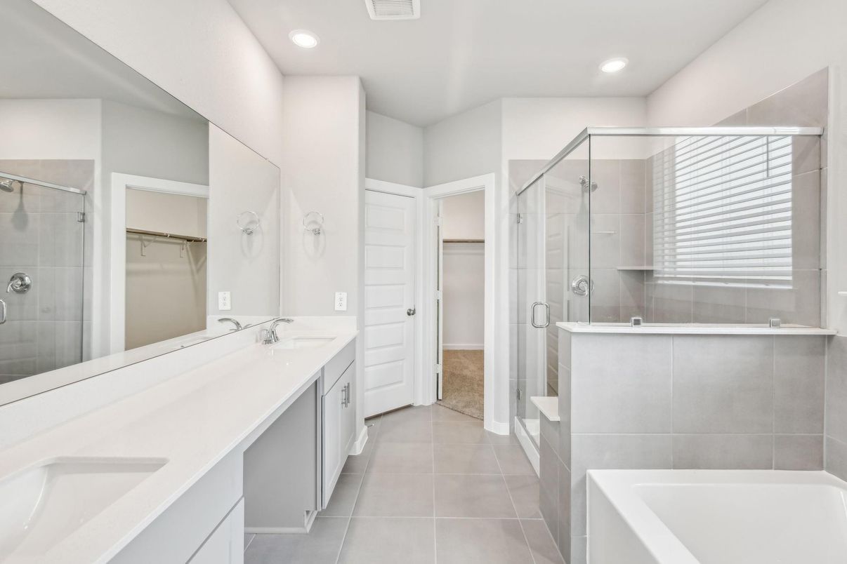 Bathroom, Dual Sink Vanities, Glass Shower, Interior, Recessed Lighting