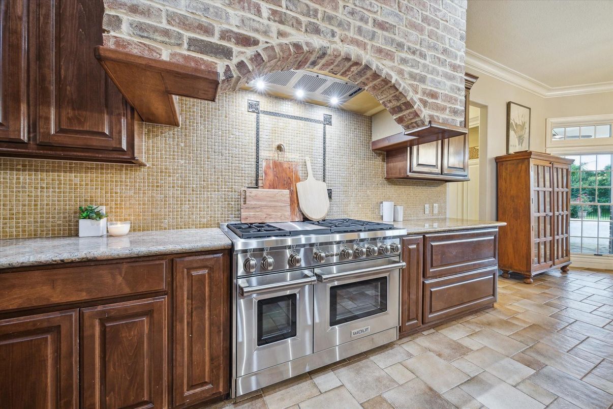 Interior, Kitchen, Stainless Steel Appliances, Stone Walls